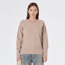 Elsso 女款寬鬆V領日常穿搭修身羊毛混紡半短版針織衫
