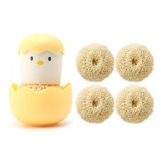 와이어 병아리 수세미 5p + 스틱 옐로우, 1세트