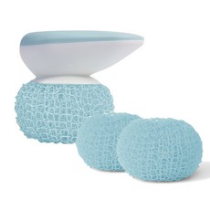 와이어 동글수세미 스카이블루 3p + 스틱 세트, 1세트