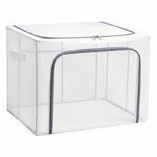 樂邦 雙開口PVC鋼架衣服棉被收納箱 100L 大容量 可疊加 拉鍊式 藏灰色, 60 x 42 x 40cm, 1個