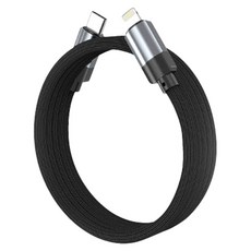 Magtame 鋁殼圓線款 Type-C-Lightning 磁性快收納充電傳輸線, 1m, 黑色, 1條