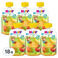 힙 유기농 과일 이유식, 혼합맛(사과/배/바나나), 100g, 18개