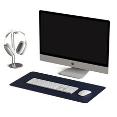 지에스비케이스 프리미엄 마우스 장패드 데스크탑 키보드 가죽 패드 매트, 네이비블루, 1개, 900X450