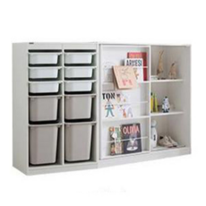 리바트 프렌즈아이 마카롱 2 x 5 슬림형 수납장 + 수납박스 10p + 1200 슬라이딩 책장 세트 방문설치, 그레이(수납장), 화이트(책장)