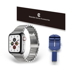 DC NET WORK Apple Watch 3/4/5/6/7/SE 42 44 45 49mm 鍊式錶帶+調整工具組, 銀色（錶帶），藍色（工具）, 單品