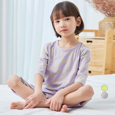 LollyTree 兒童提花微笑星星七分印花居家服上下套裝