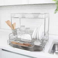 stopia 二合一 全304不鏽鋼 縫隙纖薄可伸縮碗盤瀝水架 大, 2層, 銀色, 1個