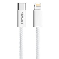 POLYWELL 寶利威爾 Type-C To Lightning PD編織快充線 3A PW15-W45-M923, 1m, 灰白色, 1條