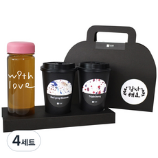 1AM 쥬뗌므 블랜딩 프리미엄 차세트 분홍뚜껑, 보틀 + 스티커 THANK U + 얼그레이 블라썸 3p + 트리플 베리 3p + 패키지 블랙 감사해요, 4세트