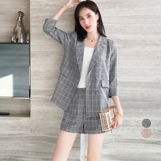 LUNAGIRL 女款格紋西裝外套+西裝短褲