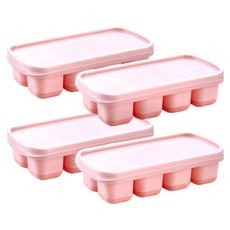 按壓冰塊盒 帶蓋製冰盒 8格, 14 x 7 x 3.5cm, 蜜桃粉, 4個