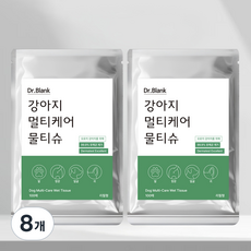 닥터블랭크 강아지 멀티케어 산책 물티슈 리필용, 8개, 100개입
