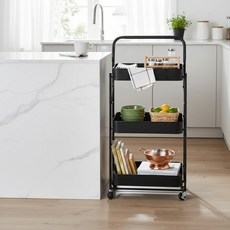 Cotton Field 棉花田傢飾 瑞格可折疊收納籃手推車 三層, 黑色