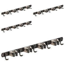 LZQ 304不銹鋼4夾5鉤拖把/掃把架/掛衣勾/置物架/掛架/壁掛排衣鉤 衛浴室/陽臺/廚房適用, 4個, 黑色