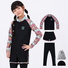 aquatica 兒童拉鍊防曬泳衣3件式彈性泳帽套組 AQA334