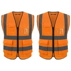 TIS 올메쉬 포켓형 작업복 안전조끼, 주황, 2개