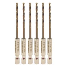 워크프로 육각코발트 드릴 스텐기리 3mm WP400303, 6개