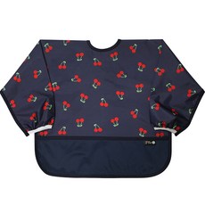 plie 防水長袖圍兜, 03 藏青色櫻桃款, 1件, 1件