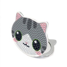 DCLARE 方塊水鑽寶石十字繡雙面手拿鏡製作DIY套組, 虎斑貓, 1套