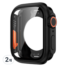 젤센 애플워치 울트라 변신 풀커버 일체형 9H 강화유리 케이스 44mm, 블랙, 2개