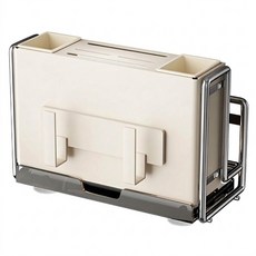 SUNORO 奶油風碳鋼廚房刀架/多功能砧板收納架/勺筷收納瀝水架 雙筒款, 奶油白, 1組