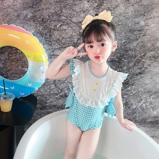 Bebeniz 女童雙蝴蝶結格紋花朵泳裝套裝