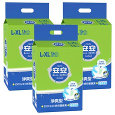 安安 淨爽型 成人紙尿褲 (38吋~62吋) 採用ZIOX配方 24小時抑菌除臭, L~XL, 13片, 3包