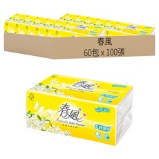 春風 柔韌細緻 抽取式衛生紙 雙層, 100張, 60包
