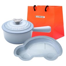 LE CREUSET 小熊醬料碟 + 嬰兒午餐盤 2件組 + L號購物袋, 1套, 雪紡粉(醬料碟), 海岸藍(午餐盤), 醬料碟 + 午餐盤 + L號購物袋
