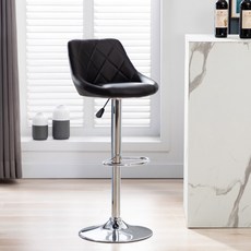 E-home Logan 羅根菱格紋皮面可調式吧檯椅, 黑色, 1個