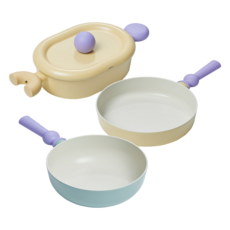 NEOFLAM 台灣原廠公司貨 Better Finger系列 IH爐可用鍋 鑄造3鍋, 綠色 + 黃色, 1套, D組 淺湯鍋24cm + 平底鍋24cm + 炒鍋22cm