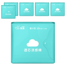 icon 愛康 涼感衛生棉，精油成分，七層結構 0.2毫米, 量少型(19cm), 9片, 6包