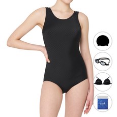 quaro 女性U型美背大尺碼泳衣 + 泳帽 + 泳鏡 + 胸墊 + 防水袋套組 QRF168S