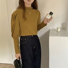 페이퍼먼츠 여성용 어깨 퍼프 부드러운 긴팔 티셔츠 07661