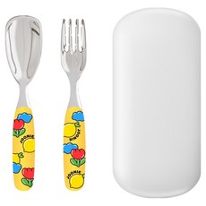 JOONIE 幼兒用全不鏽鋼湯匙 + 叉子 + 收納盒組, 1套, 黃色