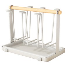 SUNORO 日式鐵藝瀝水杯架附集水托盤/杯具收納置物架/瀝水架, 白色, 1組