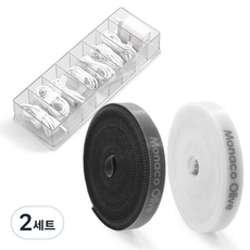 모나코올리브 벨크로 타이 2종 + 칸칸 케이블 정리 수납함, 화이트, 블랙(타이), 투명(수납함), 2세트
