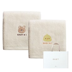 BABY&I 嬰幼兒柔軟竹纖維浴巾2件組新生兒禮盒, 1套, 象牙白小熊 + 小狐狸