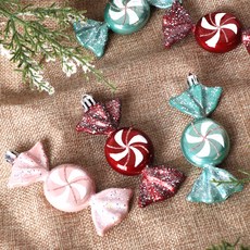 Outing聖誕樹裝飾糖果 3種*2入組, 粉紅色、紅色、薄荷色