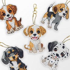 DCLARE 方塊水鑽鑽石畫雙面鑰匙圈鑰匙扣製作5件DIY套組, 小狗, 1套