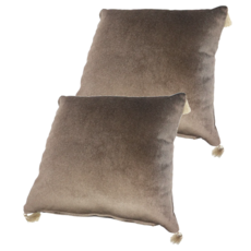 J&N 晶亮絲絨流蘇抱枕 2個 45 x 45cm - 柔軟舒適 提升居家品味, 咖啡色