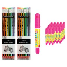 東亞固體螢光筆 Jet Stick 12入 + Tukovi 三角橡皮擦鉛筆 SG-208 12入套組, 粉紅色(Jet Stick), 混合色(橡皮擦鉛筆), 2套