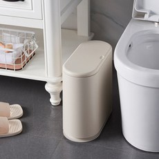 FRANOND 一鍵式窄型垃圾桶, 米色