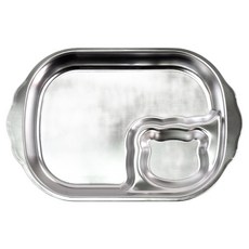 Kitchen U幼兒用小熊立體不鏽鋼304手把點心盤, 銀色, 1個