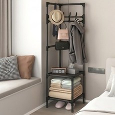 Bommir 角落衣架 堅固立式收納掛衣架 2層 + 掛勾4件組, 黑色