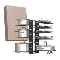 日常分享 8層平底鍋鍋具架, 黑色, 1個