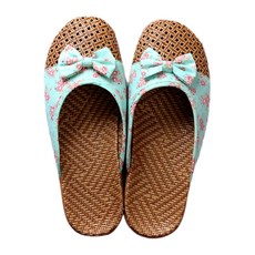 Axis 艾克思 蝴蝶結小碎花亞麻包頭拖鞋 - 田園風 透氣舒適 防滑耐磨, S, 綠色, 1雙