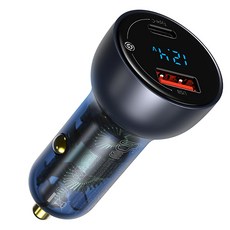 Baseus 倍思 65W U+C QC PPS 螢幕顯示雙孔車用快速充電器, VCKX65C, 深灰色