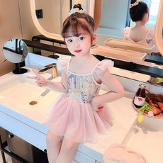 Bebeniz 女童可愛亮片泳衣套組