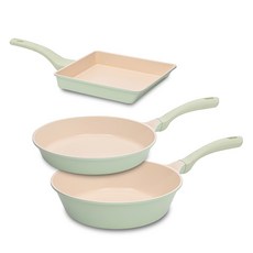 OSLO IH爐適用Herb系列鍋具 3入, 方形平底鍋+平底鍋28cm+炒鍋28cm, 混色